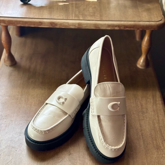 Coach Cream and Black Penny Loafers with Leather Upper - Leah Loafer - Picture 1 of 2
